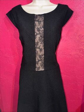 Betsey Johnson Black Lace-Panel Midi skater Dress. Sz 14. Whimsigoth.